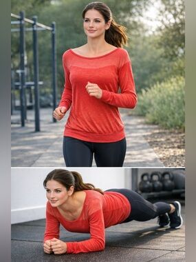 Nike Dri Fit UV Red Lightweight Boatneck Long Sleeve Running Top - Size S
